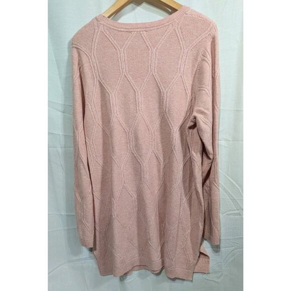 J. Jill Pink Perfect Cabled Crew-Neck Tunic Sweater Sz XL Pink Heather Preppy - Picture 4 of 7